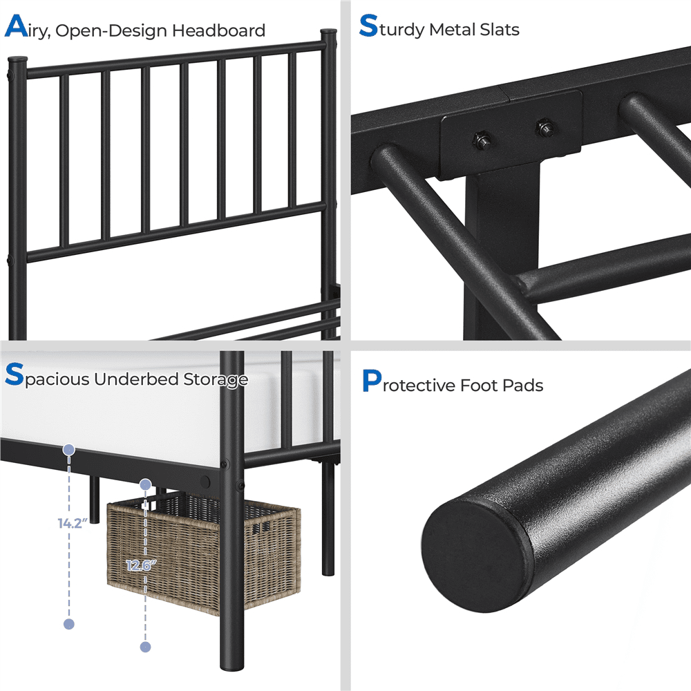 Renwick Twin Size Metal Platform Bed with Headboard, Black