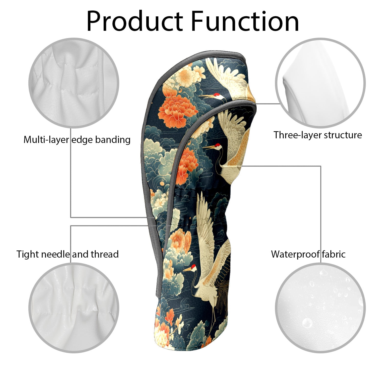 Golf Club Covers PU Leather Waterproof Head Covers for Fairway Woods Hybrids Cranes White Clouds