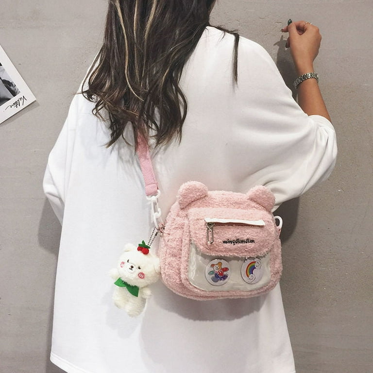 Kawaii Zipper Crossbody Bag, Cute Multifunctional Handbag With