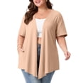 thumbnail image 2 of PINKSIR Women's Plus Size Short Sleeve Cardigan Lightweight Breathable Summer Open Front with Pockets Light Khaki 2X, 2 of 8