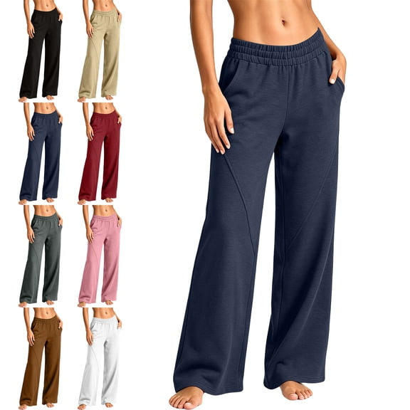 SYwaren Women's Casual Sweatpants Straight Leg Elastic Waist Solid Color Athletic Comfy Everyday Fashion Lounge Pants