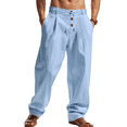 thumbnail image 2 of TANBOM Men's Casual Drawstring Loose Wide Leg Linen Pants, Light Blue, 1-Pack, 3XL, 2 of 3