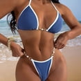 thumbnail image 4 of sunsanly 2 Pcs/Set Women Bikini Set Contrast Color Spaghetti Strap Halter Neck Lace Up High Waist Swimming Low-cut Triangle Briefs Lady Swimsuit Set Water Sports Clothes, 4 of 7
