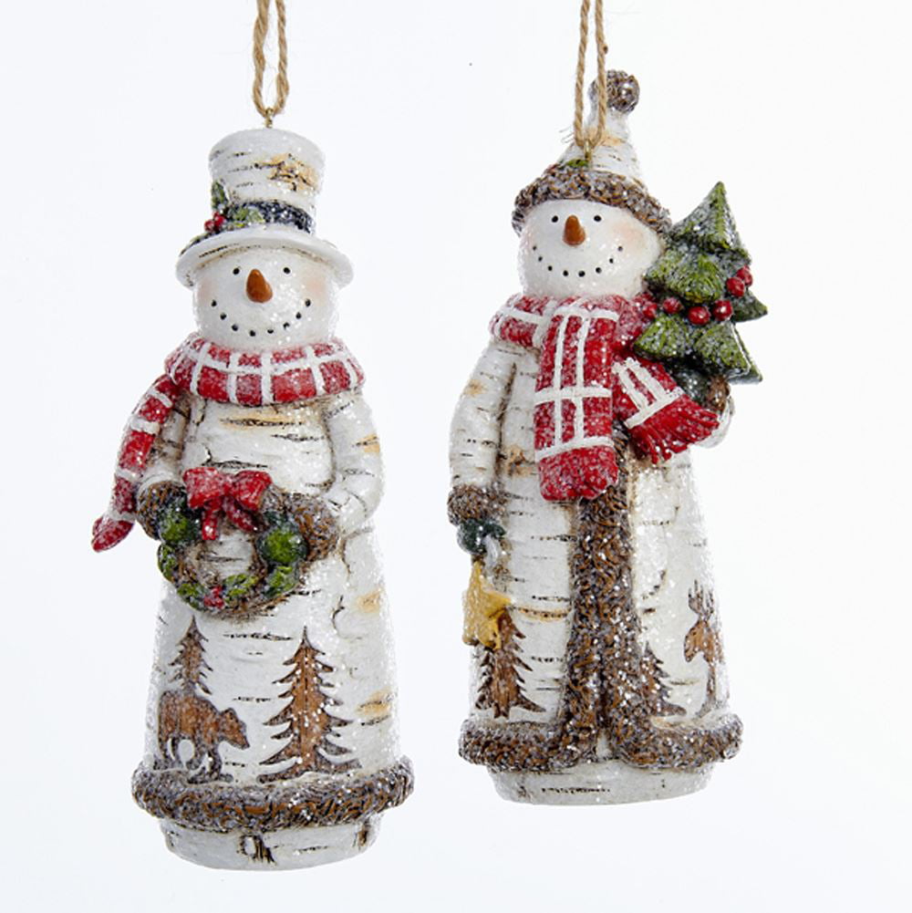 Club Pack of 12 White Birch Snowman Holding Christmas Tree and Wreath
