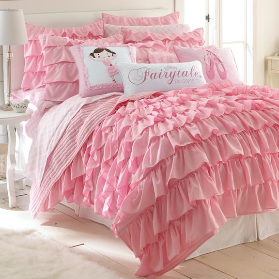 Levtex Home Bella Kids Pink Ruffled Polyester Quilt, Twin - Reversible
