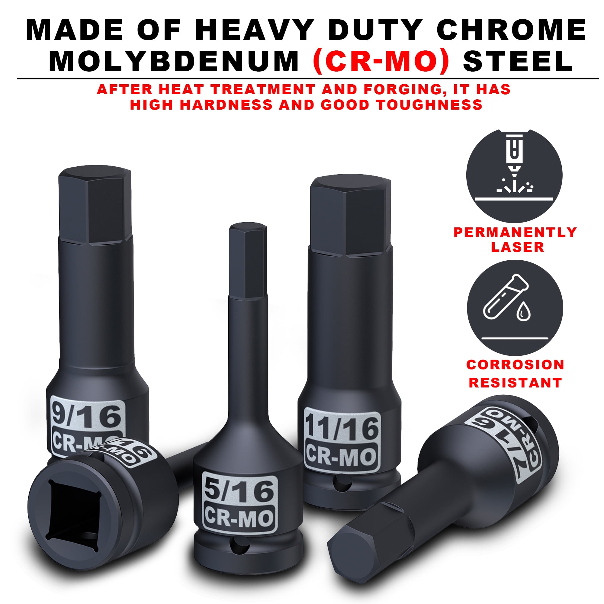 Aiourx 1/2 Inch Impact SAE Hex Bit Socket Set