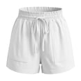 thumbnail image 6 of BLVB Womens Summer Cotton Linen Shorts Elastic Waist Drawstring Shorts Ruffle Wide Leg Casual Beach Shorts with Pockets, 6 of 6