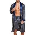 thumbnail image 1 of Mens Satin Robe Lightweight Silk Long Sleeve Bathrobe with Shorts Set Spa Kimono Sleepwear, 1 of 5