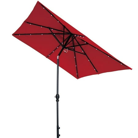 solar patio rectangular umbrella powered lights led abba tilt aluminum light ft feet crank dark outdoor button outsunny push