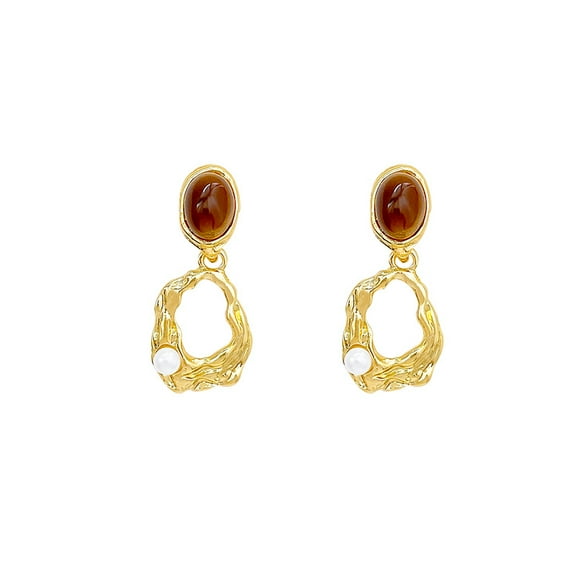 XXKQ Retro imitation tiger eye pearl earrings for women light luxury niche design high-end earrings Maillard temperament ear jewelry