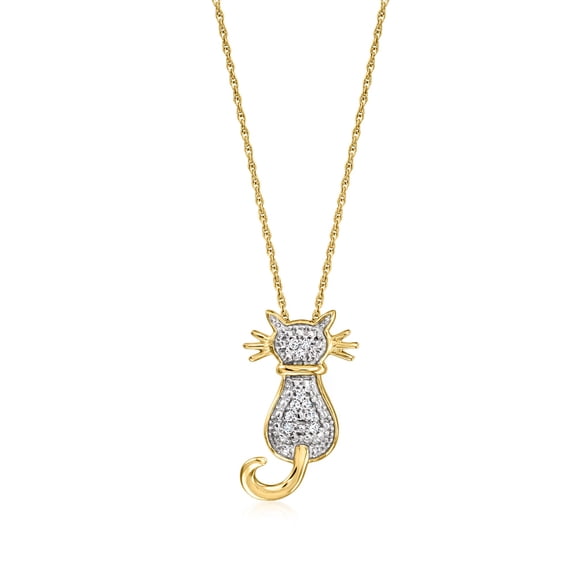 Ross-Simons Diamond Cat Pendant Necklace in 18kt Gold Over Sterling, Women's, Adult