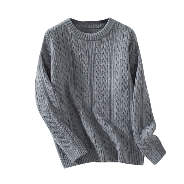 Rbaofujie Chandails pour Femmes Hiver Ample Chandail Uni Manches Longues Col Rond Haut Chandail Gris Chandails pour Filles