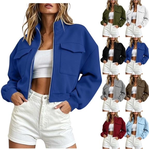 Fengactive Womens Zip Up Hoodie Short Cropped Long Sleeve with Pockets Casual Fall Winter Jacket