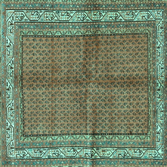 Ahgly Company Indoor Square Persian Turquoise Blue Traditional Area Rugs, 3' Square