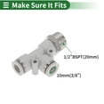 thumbnail image 4 of Conectores de aire en T de 3/8" para línea de aire, conector rápido de plástico y metal, 1/2" BSPT, 2 piezas, tono blanco y plateado, 4 of 7