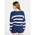 thumbnail image 3 of No Boundaries Drop Shoulder Crewneck Pullover Top and Shorts Set, 2-Piece, Women's XXS-XXL, 3 of 5
