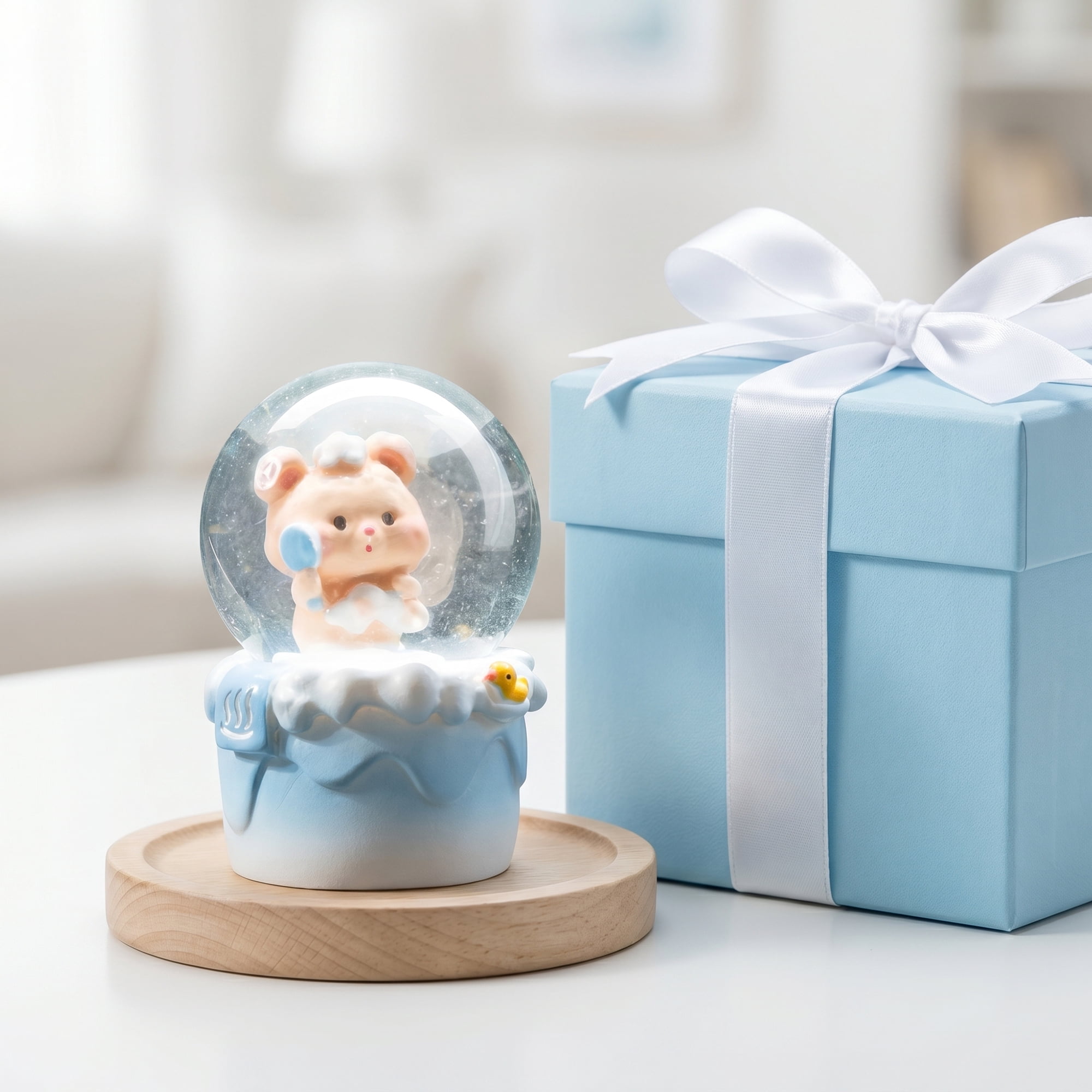 Unique Bargains Cartoon Light Up Crystal Ball Mini Resin Snow Globe LED Sphere Blue