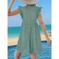 thumbnail image 6 of V-Neck Lace Trim Short-Sleeved Cardigan Dress Green XL, 6 of 7