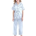 thumbnail image 3 of Gaexia Kids Silk Pajamas 3 Piece Girls Boys Satin Pajamas Set Button-Down PJs Set Soft Loungewear Short Sleeve Sleepwear, 3 of 5