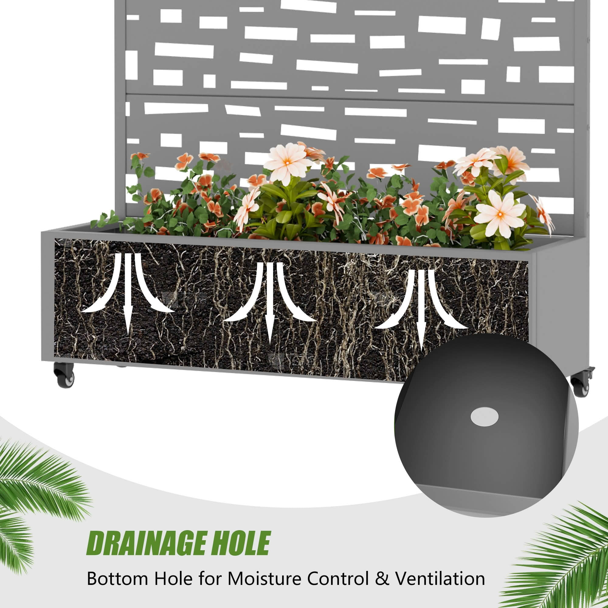 MAYEERTY 72X47" Metal Outdoor Gray Privacy Screen with Planter Box for Backyard & Garden, 5 Piece Set
