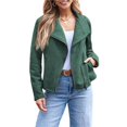 thumbnail image 2 of Women Faux Leather Jackets Suede Fall Fashion Outfits Winter Clothes Open Front Cropped Coat Outwear Green M, 2 of 8