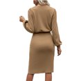 thumbnail image 5 of Womens Fashion Casual Fall Dresses Lantern Long Sleeve Bodycon Dress Solid Color Ruched Slit Knee Length Dress, 5 of 5