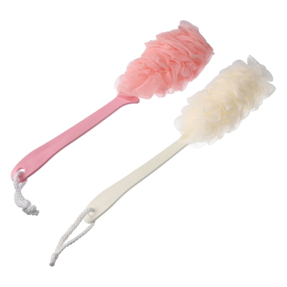 Unique Bargains 2 Pcs Body Bath Brush Loofah with Long Handle Pink