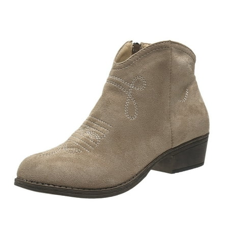 DVKOVI Women Dress Shoes Cowboy Booties for Women Autumn and Winter Fashion Short Boots Bare Boots Side Pull Thick Heel Women s Boots Soft Insole Low Heel Dress Shoes for Women Khaki 42