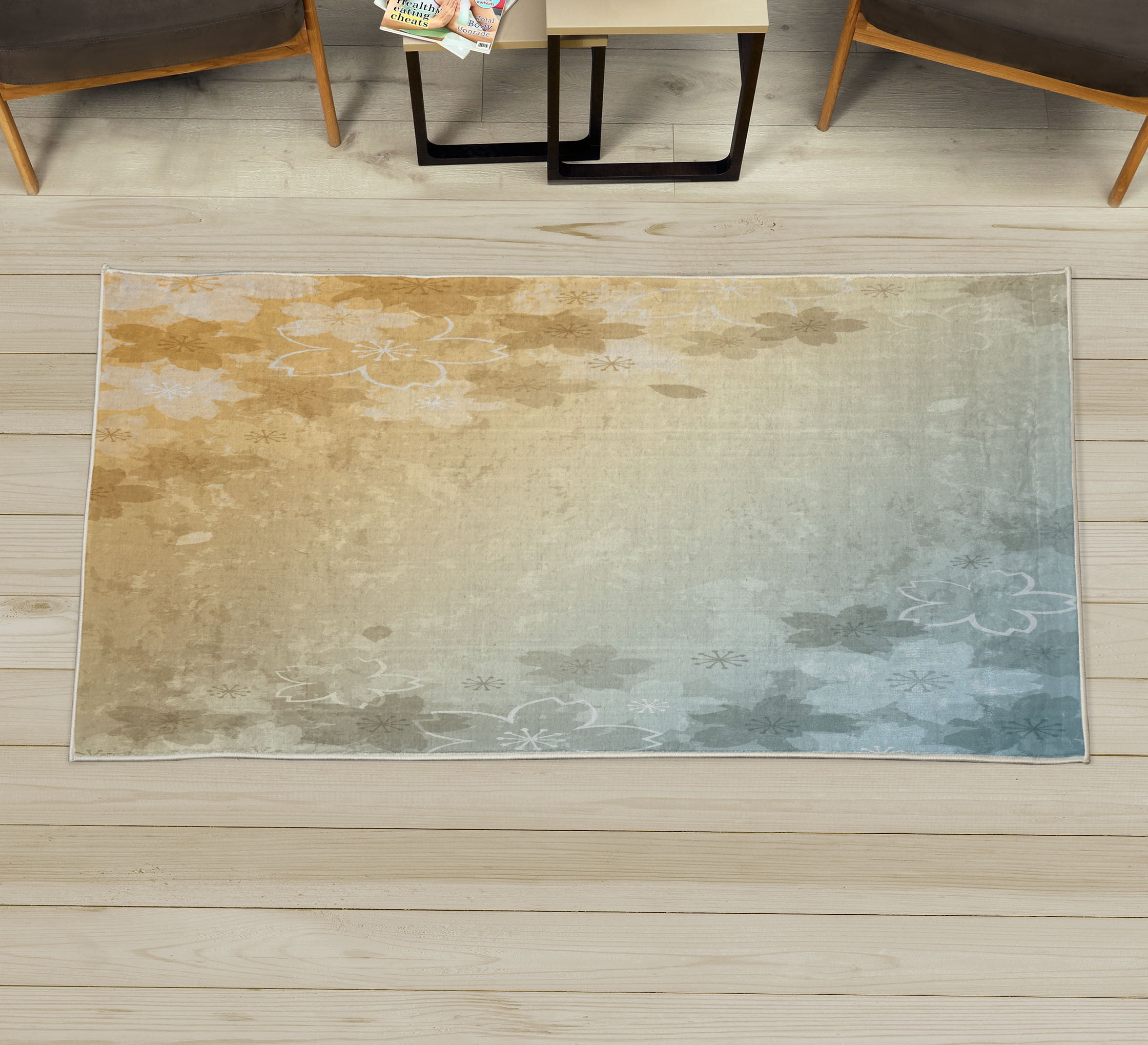 Nature Decorative Rug, Cherry Blossoms Pattern in Shabby Form Style ...