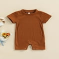 thumbnail image 3 of Newborn Baby Cotton Knitted Ribbed Jumpsuit Short Sleeve  Neck Solid Romper Casual, 3 of 6