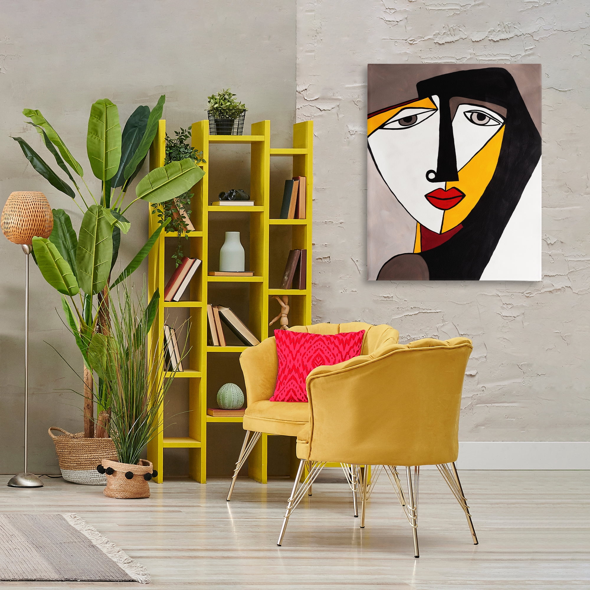 Stupell Industries Cubism Female Face People Painting Wrapped Canvas Art Print Wall Art, 30 x 40