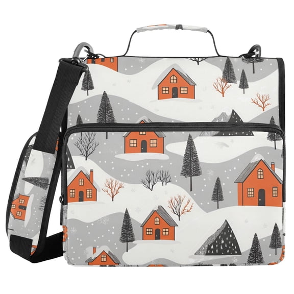 FORMRS Zipper Binder with Shoulder Strap 2-inch Ring 500 Sheet Capacity File Bag, Orange Cartoon Houses