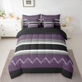 thumbnail image 2 of Homewish Fashion Stripes Lines Bedding Comforter Set 7 Pieces, Purple Abstract Ombre Full Bedding Set, Modern Square Triangle Reversible Fitted Sheet Flat Sheet, Breathable Home Decor, 2 of 7