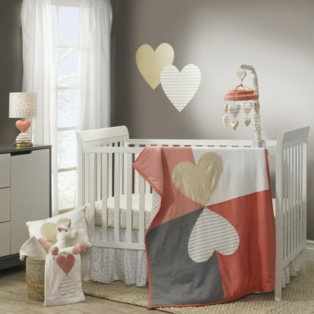 Lambs Ivy Dawn 4 Piece Crib Bedding Set Pink Gray White Hearts Modern Lambs Ivy Dawn 4 Piece Crib Bedding Set Pink Gray White Hearts Modern