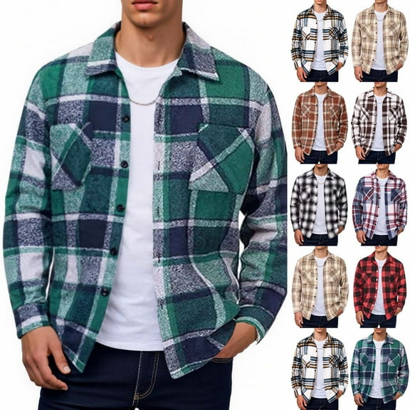 Titcea Flannel Shirt for Men, Button Down Long Sleeve Lapel Plaid Shirts Fall Fashion Loose Casual Cowboy Shirt S-4XL