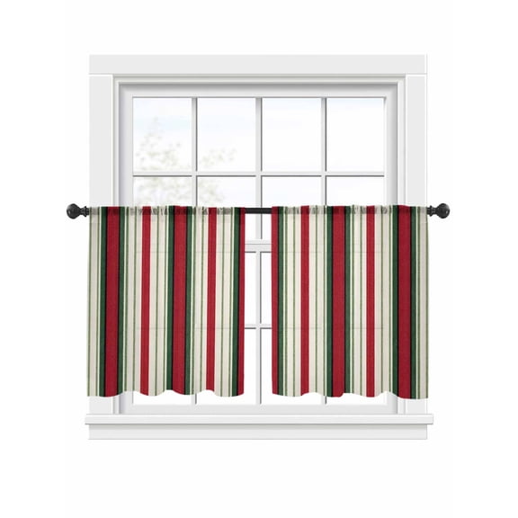 Red Green Stripes Sheer Curtains 45 inches Long, Winter Christmas Abstract Light Filtering Sheer Window Curtains Rod Pocket Voile Drapes for Bedroom Living Room, 2 Panels 52"W x 45"L