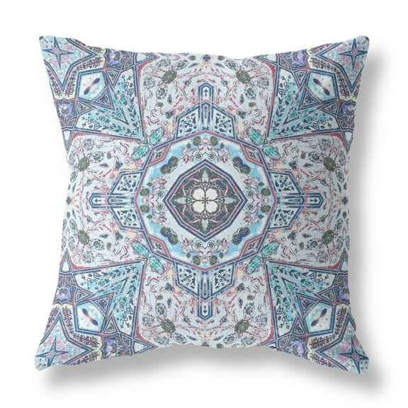 Buddha Flower Ceremony Indoor/Outdoor Fabric Pillow with Zip -Gray Blue 16x16