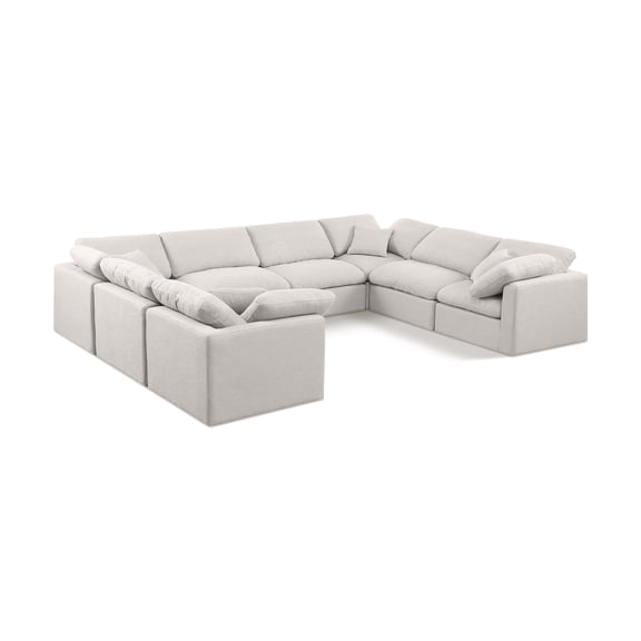 Meridian Furniture Indulge 140" Linen Fabric U-Shaped Modular Sectional in Cream