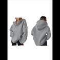 thumbnail image 3 of Sudadera con Capucha de Gran Tamaño para Mujer, Cuello en V, Forro , Larga, Estilo Y2K, Ropa de Otoño A Gris M, 3 of 7