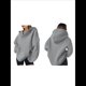 thumbnail image 3 of Sudadera con Capucha de Gran Tamaño para Mujer, Cuello en V, Forro , Larga, Estilo Y2K, Ropa de Otoño A Gris XXL, 3 of 7