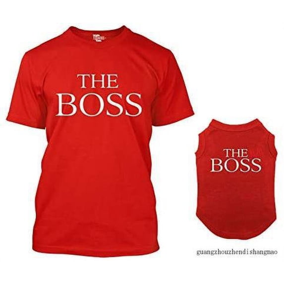 The Boss/The Real Boss Matching Dog Shirt & Owner T-Shirt (Red, Small Mens/Large Dog)
