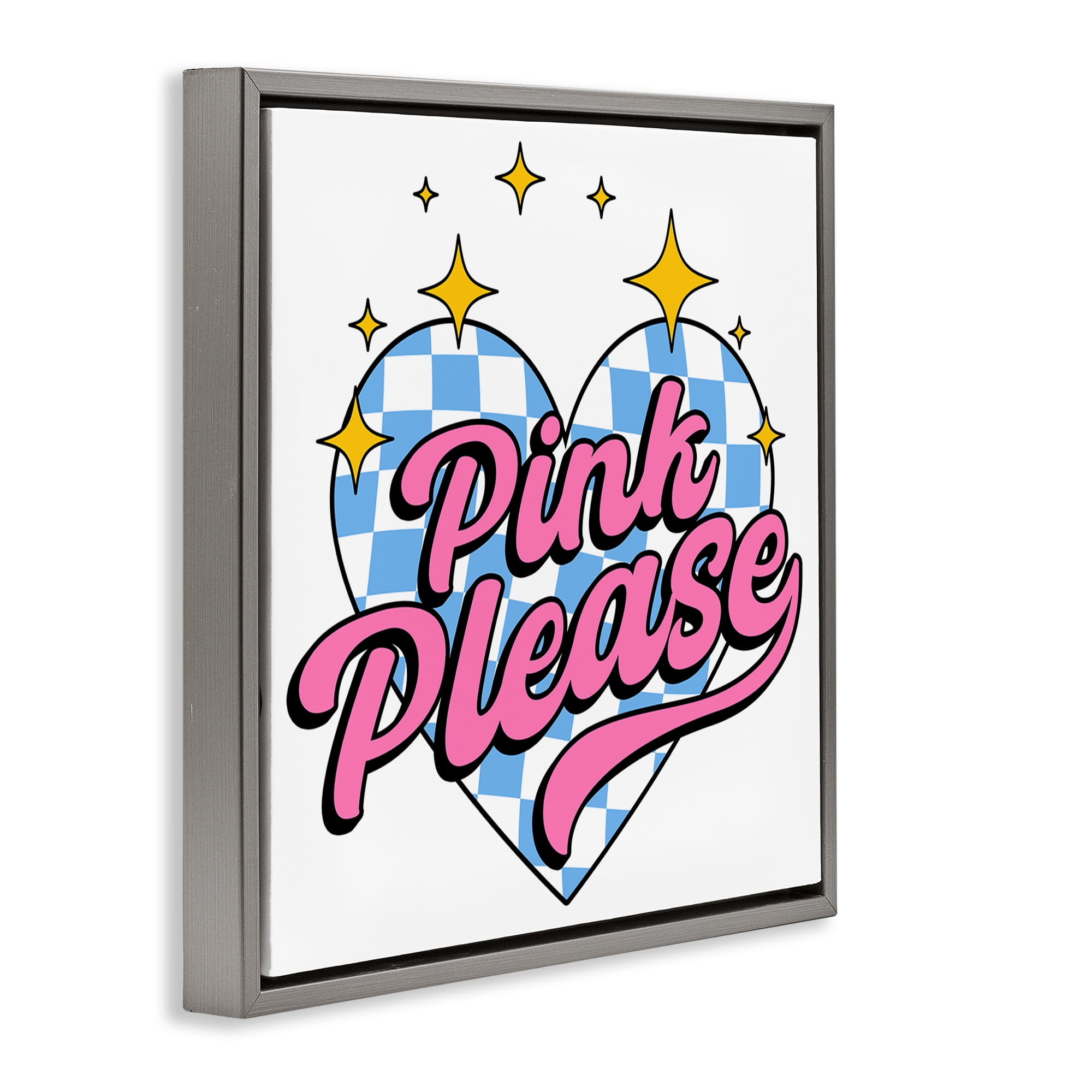 Stupell Industries Funky Pink Please Text & Numbers Painting Gray Floater Framed Canvas Art Print Wall Art, 18 x 18