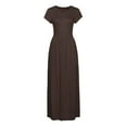thumbnail image 3 of EIMELI Femmes Robe Décontractée Femmes O Cou Poches Décontractées Robe de Sol Manches Courtes Robe de Soirée en Vrac Vêtements Femmes L Beige, 3 of 7