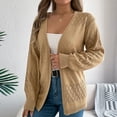 thumbnail image 4 of Wyobums Women's Cardigan Sweaters Fall Long Sleeve Crochet Eyelet Open-Front Cardigan Lightweight Loose Knitted Sweater A-Khaki, 4 of 8