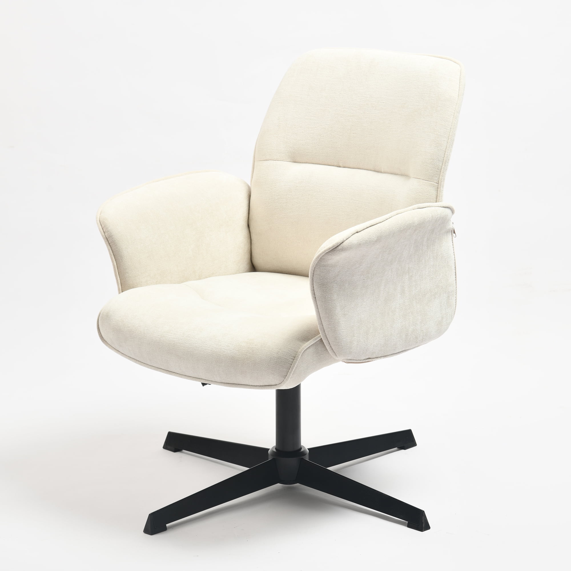 Homy Casa Swivel Gaming Chair, Upholstered Computer Entertainment  Office Armchair, Cream