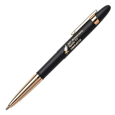 Fisher Space Pen 400BGFGGCL-50 Apollo 11 50th Anniversary Bullet Space Pen with Gold Finger Grip & Pocket Clip - Matte Black