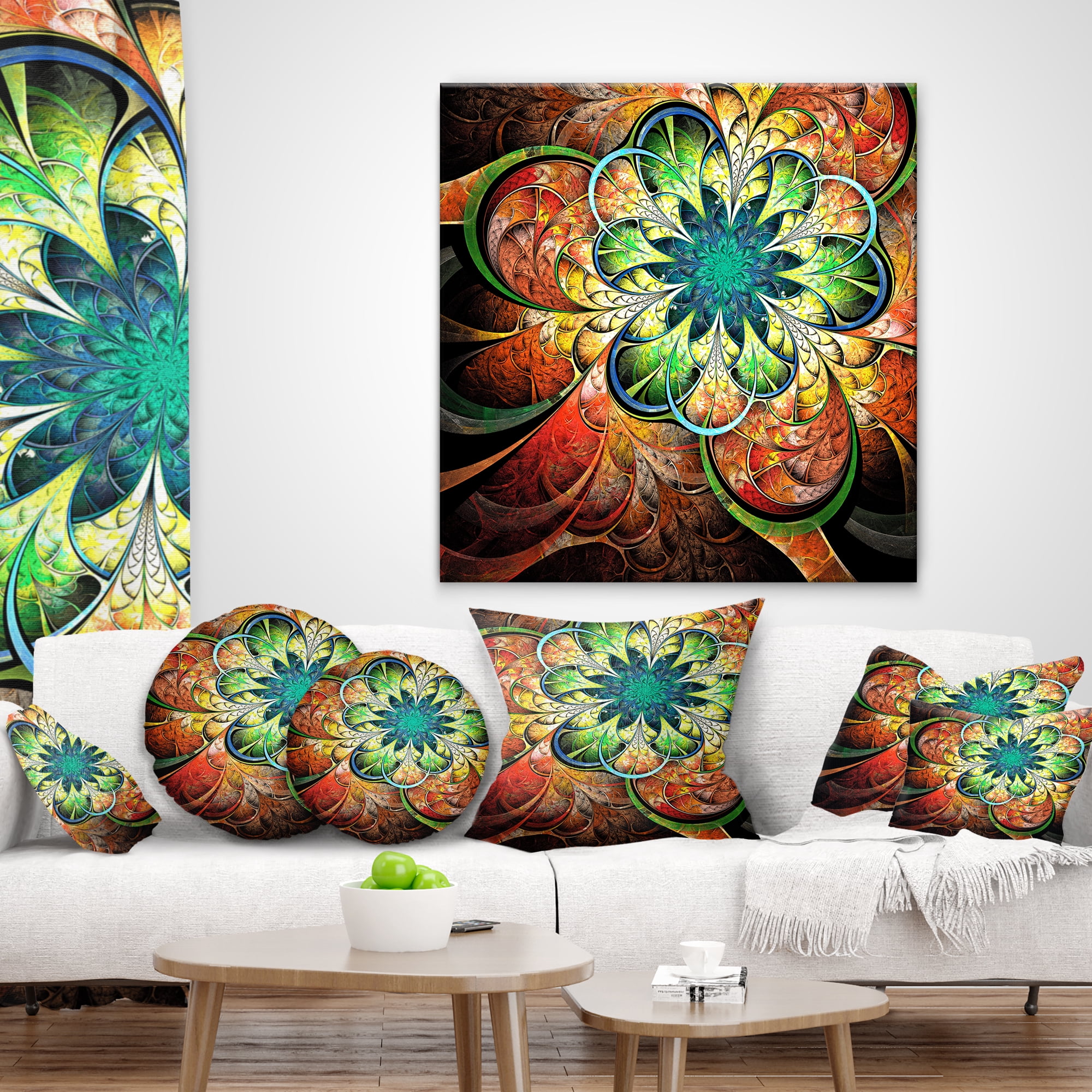 Designart Colorful Fractal Flower Pattern - Floral Throw Pillow - 12x20