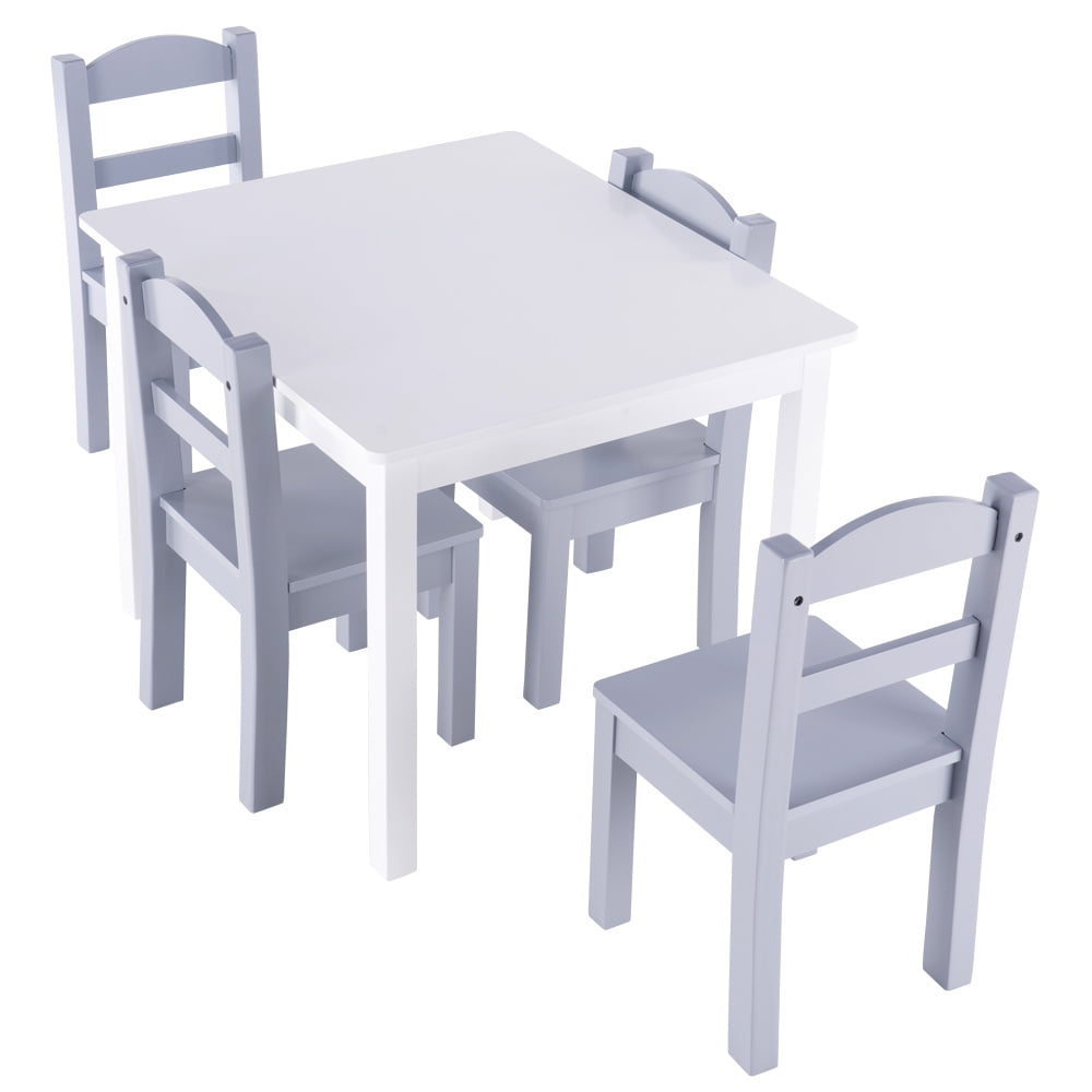 Kepooman 1 Table and 4 Chairs Multi Kids Activity Table Set, Children's Table and Chair Set for Toddlers Activity, White & Gray