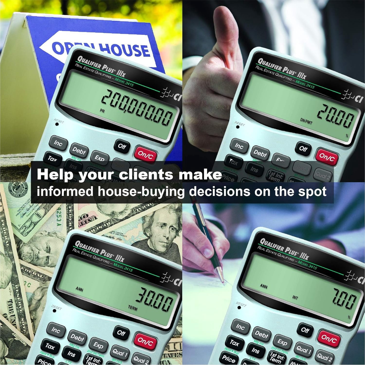 3415 Qualifier Plus IIIx Advanced Real Estate Mortgage Finance Calculator | Simple Operation | Buyer Pre-Qualifying | Solves Payments, Amortization, ARMs, Combos, FHA, VA, More