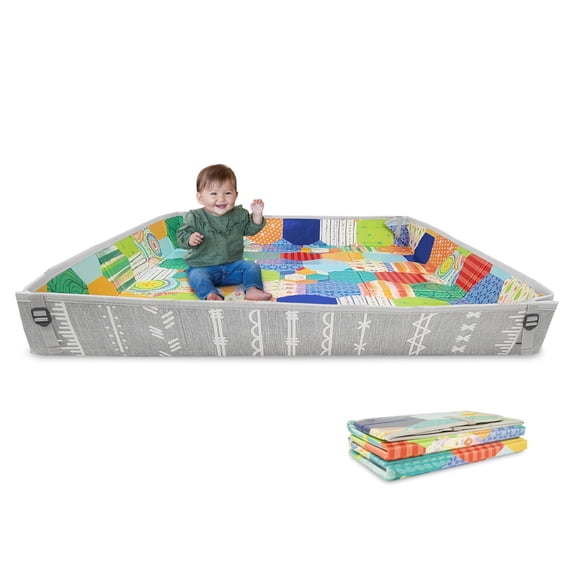 Infantino Foldable Soft Foam Mat, Extra Large Double-Sided Cushioned Portable Play Mat with Fold-Up Sides, Non Slip Crawling & Playing for Infants and Toddlers, Multicolor C2